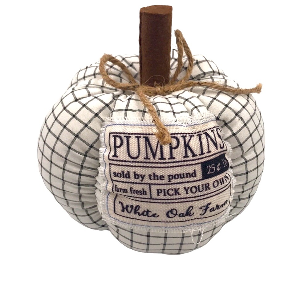 Black, White Plaid Plush Pumpkin Table Decor